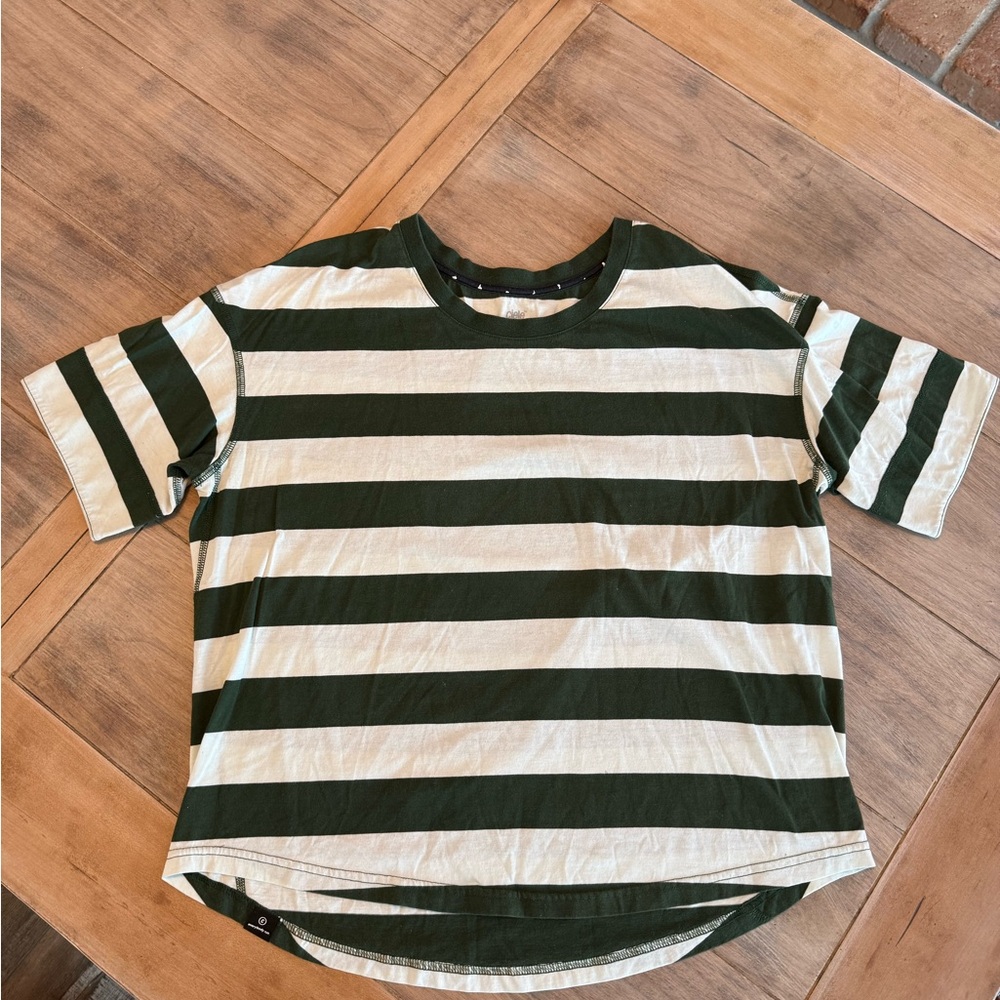 Green and White Striped Women's Tee